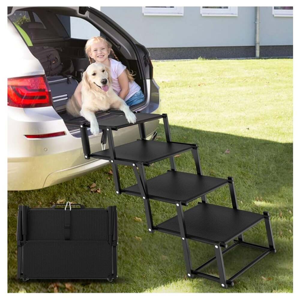PetRuna Dog Car Steps Extra Wide Folding Pet Stairs 250 Lbs Capacity